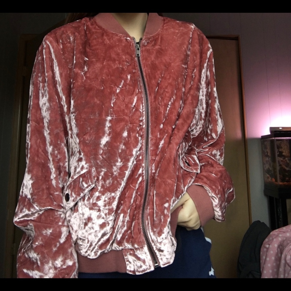 pink velvet bomber jacket